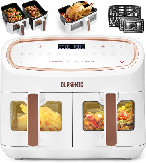 Duronic AF34 WE Air fryer XXL z AFD1 duża komora 10l i 2x po 5l | frytkownica beztłuszczowa dwukomorowa na gorące powietrze | wielofunkcyjna | biała