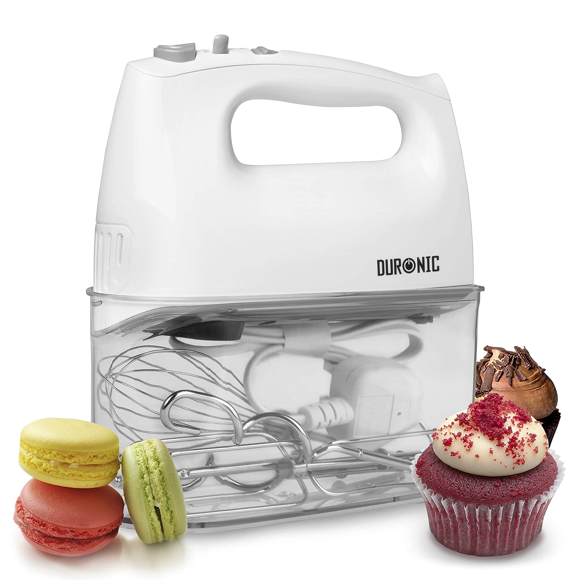 Duronic HM4 WE Mikser ręczny z koszem na wiertła robot kuchenny łatwy w przechowywaniu |  z funkcją turbo | 400 W