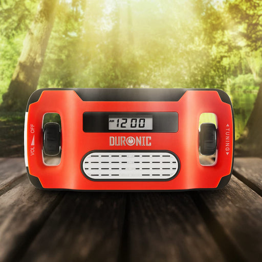 Duronic APEX Radio turystyczne dynamo solarne USB | z lampką LED | korba ręczna | camping | biwak | latarka dynamo | USB | radio solarne | zegar | wyświetlacz