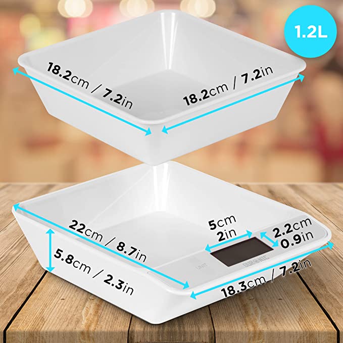 Duronic KS100 WH Elektroniczna waga kuchenna do 5kg biała cyfrowy wyświetlacz waga z ukrytą misą…