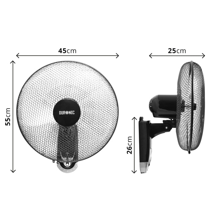 Duronic FN55 BK Wiatrak ścienny wentylator pilot 60W | tryb oscylacyjny | z pilotem