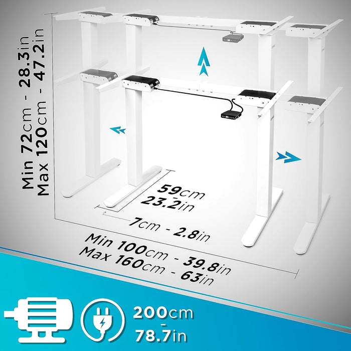 Duronic TM61 WE Stelaż biurko elektryczne z regulacją wysokości i manualną zmianą szerokości do pracy na stojąco | Kolor: biały | Pamięć 3 wysokości port USB | praca stojąco-siedząca | rama bez blatu