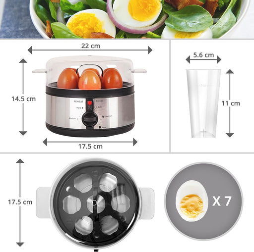 Duronic EB35 BK Jajowar do gotowania jajek na miękko na twardo 350 W | maksymalnie 7 jaj | wyłącznik automatyczny | miarka nakłuwak i wygodny stojak | urządzenie do gotowania jajek z timerem