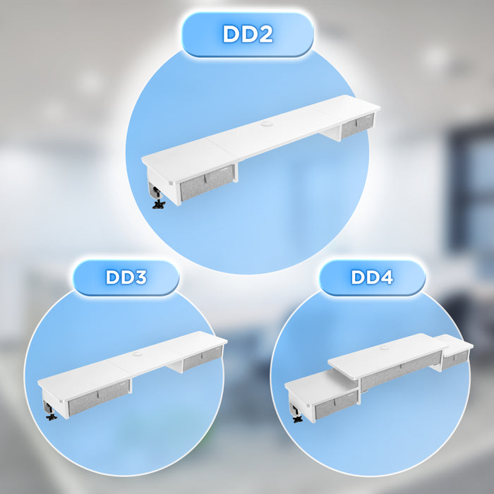 Duronic DD2 WE Nadstawka z szufladami na biurko kolor: biały 120 x 25 x 11,5 cm | uniwersalna montaż bez wiercenia organizer do biurka