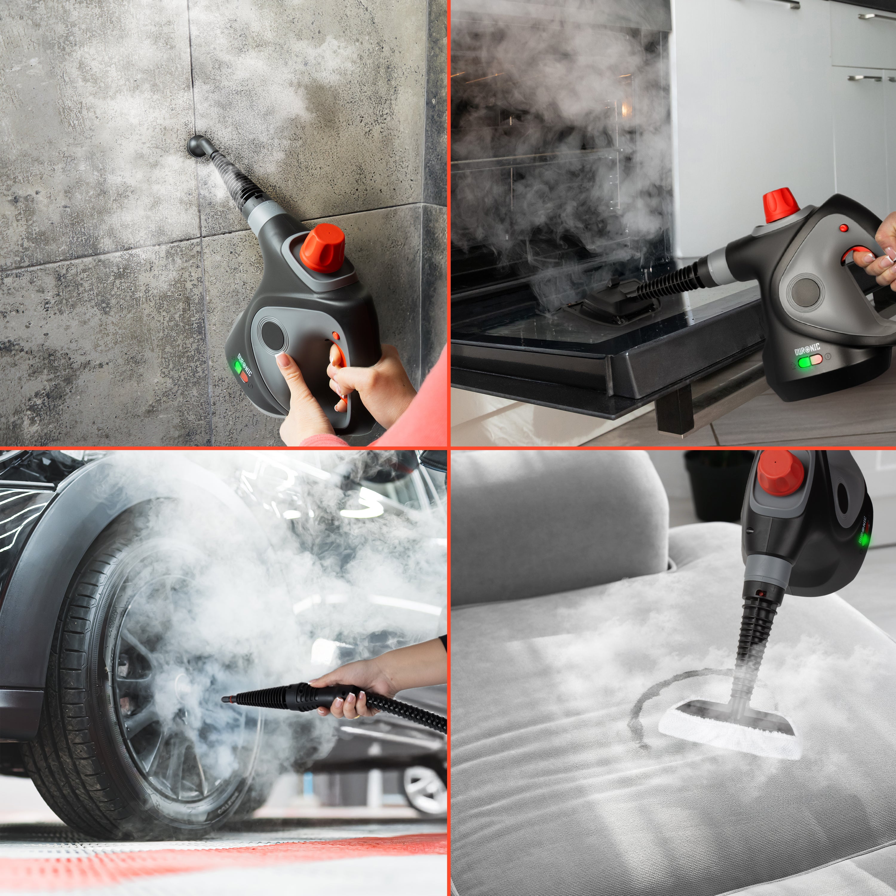 Duronic SC32 BK Myjka parowa ciśnieniowa do sprzątania do 350 ml ręczna wielofunkcyjna parownica do domu, okien, tapicerki, czarna, czyścik parowy