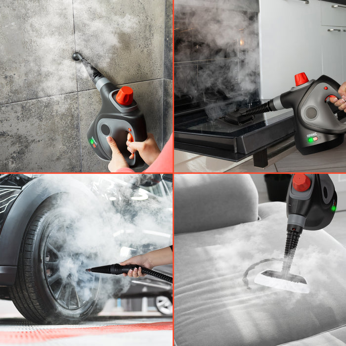 Duronic SC32 BK Myjka parowa ciśnieniowa do sprzątania do 350 ml ręczna wielofunkcyjna parownica do domu, okien, tapicerki, czarna, czyścik parowy