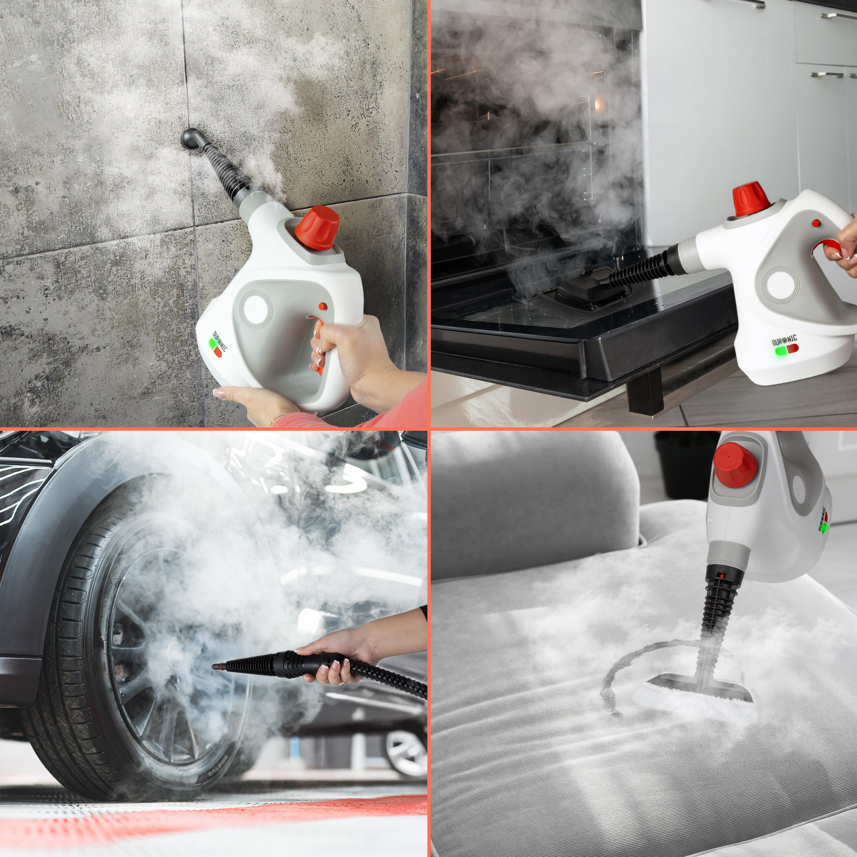 Duronic SC32 WE Myjka parowa ciśnieniowa do sprzątania do 350 ml ręczna wielofunkcyjna parownica do domu, okien, tapicerki, biała, czyścik parowy