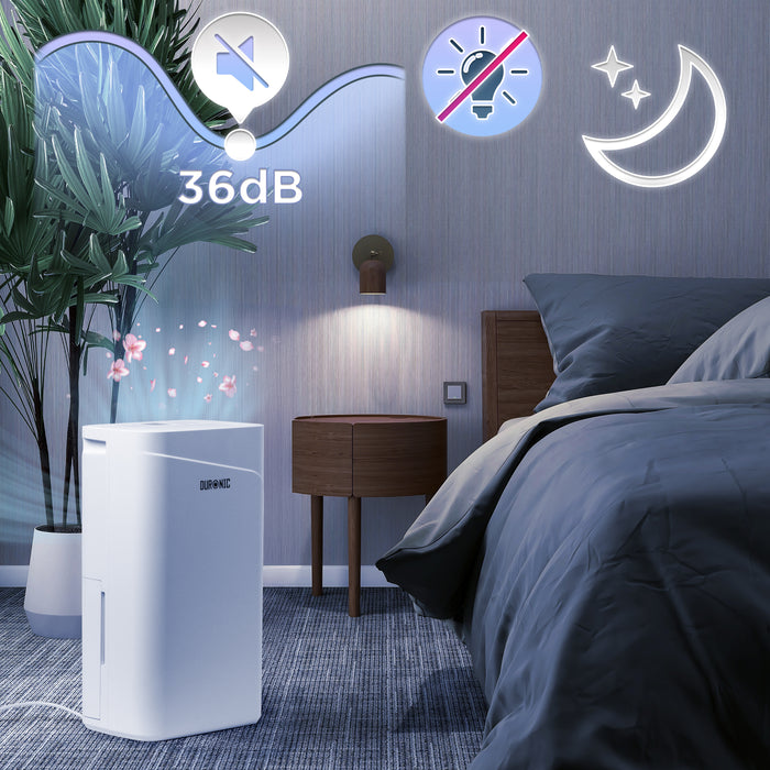 Duronic DH121 Osuszacz powietrza o mocy 300 W, do 12 litrów wody dziennie, zbiornik na wodę o pojemności 2,1l. Pochłaniacz wilgoci zwalcza nadmierną wilgotność i zapobiega rozwojowi pleśni. Timer