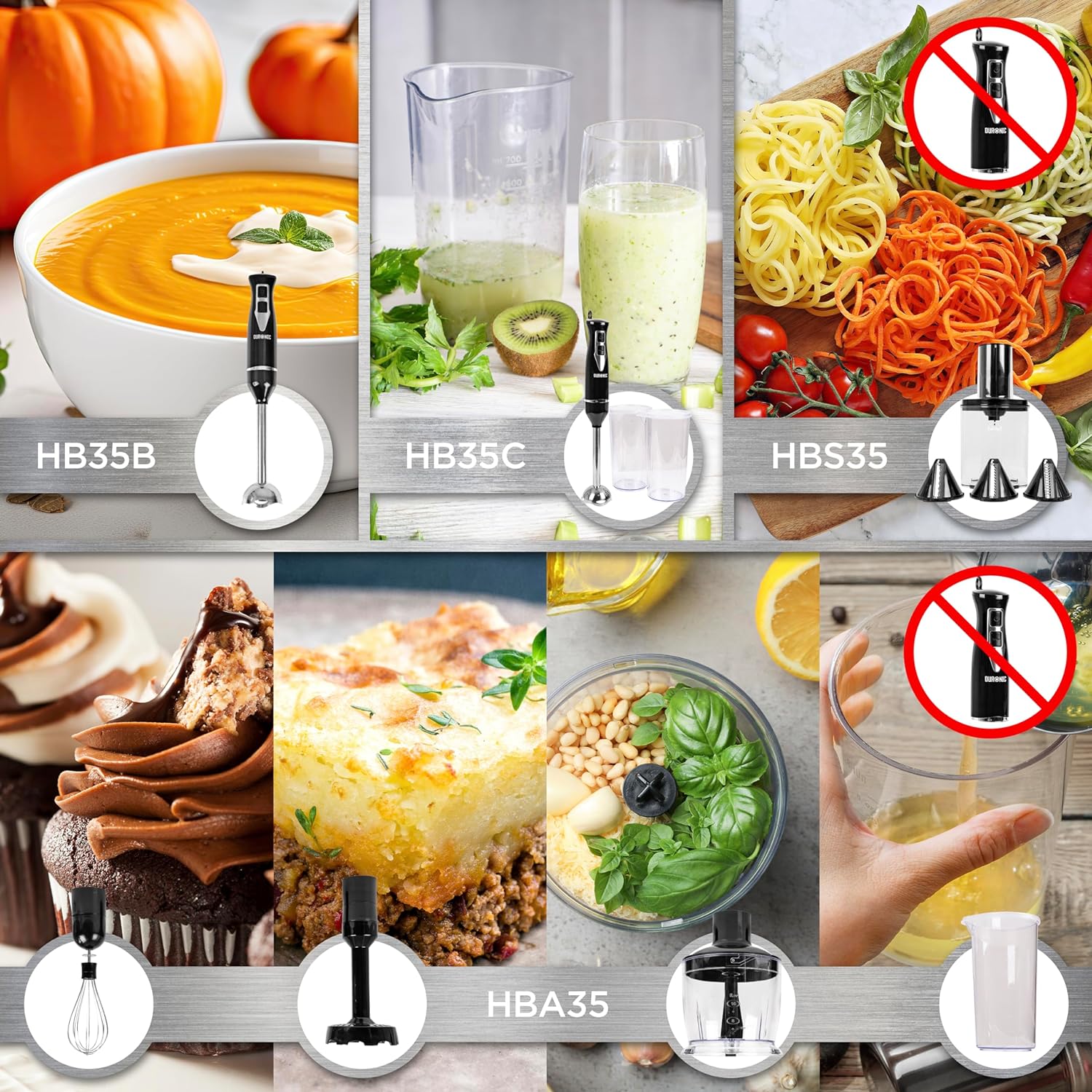 Duronic HBS35 Akcesoria do blendera ręcznego HB35B lub HB35C spiralizer do warzyw z trzema ostrzami | makaron z warzyw, efektowne surówki