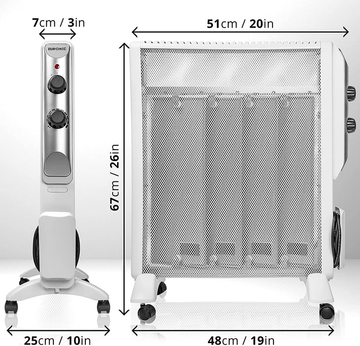 Duronic HV220 WE Grzejnik elektryczny przenośny 2000W biały grzejnik z technologią Mica-thermic bezolejowy panele grzewcze mika 3 ustawienia grzewcze regulacja mocy i temperatury