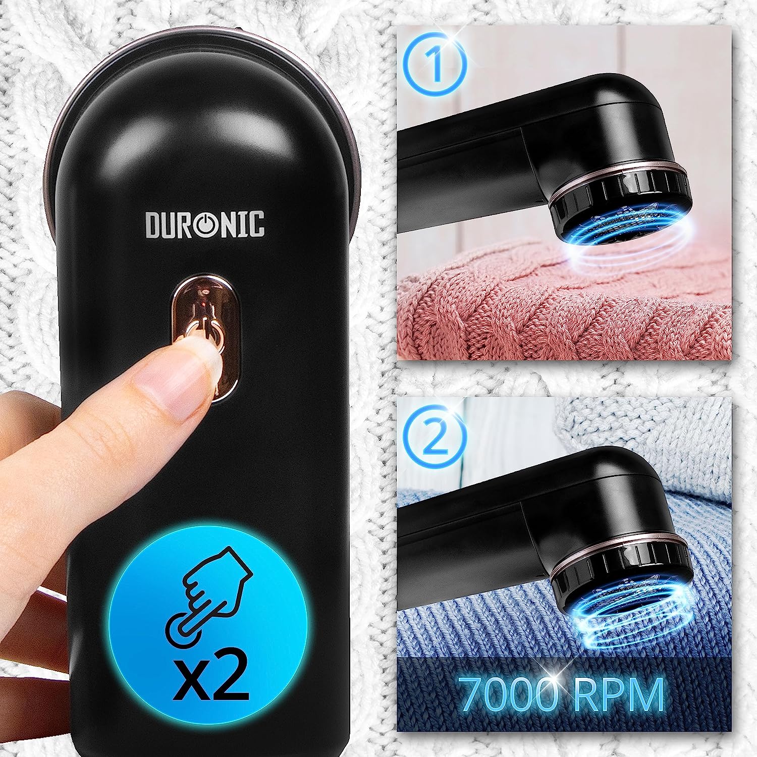Duronic FS22 BK Golarka do ubrań tkanin swetrów wełnianych na baterie (2x AA w zestawie) | łatwe usuwanie zmechaceń z odzieży dzięki lekkiej przenośnej golarce | praktyczne etui do przechowywania