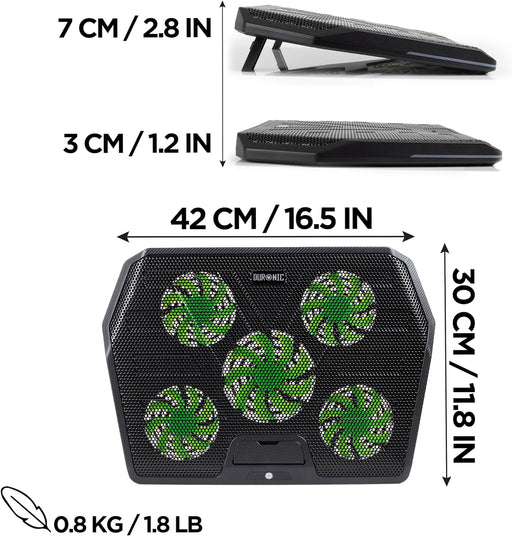 Duronic LC4 Podk³adka ch³odz¹ca do laptopa 17” 15" | podstawka pod laptop z LED i RGB, 5 wentylatorów | regulacja wysokoœci i prêdkoœci | 2x USB