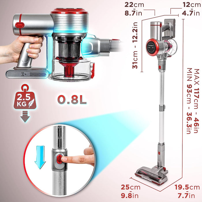 Duronic VC24 Odkurzacz pionowy bezprzewodowy akumulatorowy 2w1 odkurzacz stojący + odkurzacz ręczny samochodowy 220W 1 bateria | do podłóg drewnianych, laminowanych, parkietów | regulacja mocy ssania