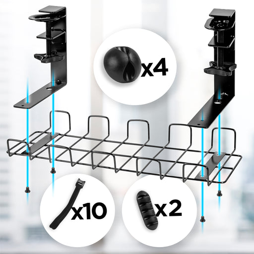 Duronic CMH2 Kanał kablowy podblatowy poziomy do 10 kg bez wiercenia | uchwyt  maskownica na kable pod biurko Organizer do kabli pod blat typu koszyk