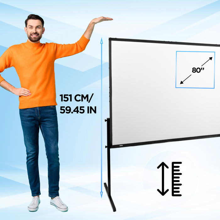 BD-SFPS80 Ekran projekcyjny zewnętrzny lub wewnętrzny ze statywem i torbą 80 cali porównanie wysokości, maksymalnie 187 cm