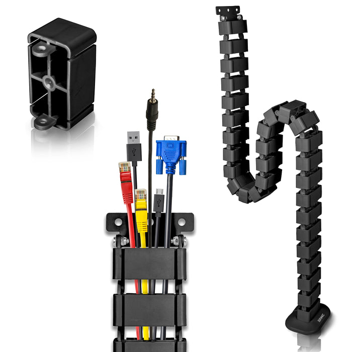 Duronic CM1DM BK Osłona kablowa maskownica 130 cm czarna do 16 przewodów | modułowy elastyczny organizer | zarządzanie kablami | organizer do kabli przykręcany - śruby w zestawie | kanał kablowy wężowy