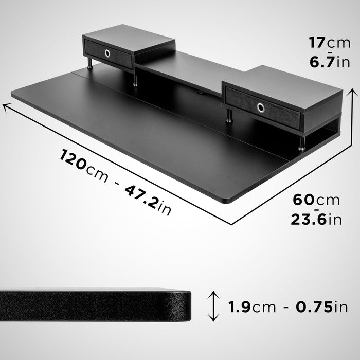 Duronic DD1 BK Blat biurka z nadstawką szufladami kolor: czarny | kompatybilny ze stelażami TM51 i TM61 regulacja wysokości | 120 x 60 cm | ergonomiczne biurko do biura sekretariatu