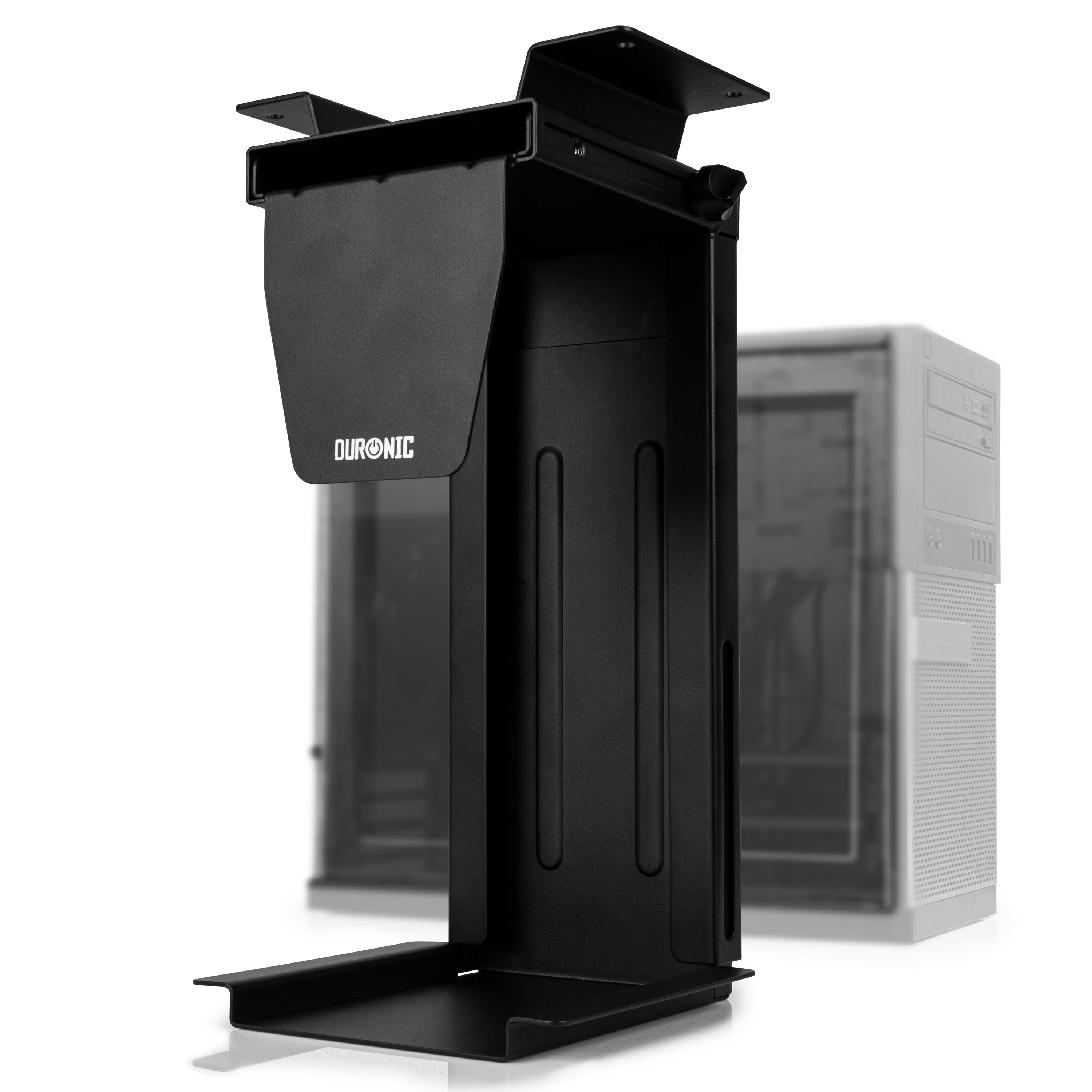 Duronic DMHD1 Szafka komputerowa - Uchwyt do komputera stacjonarnego montowany pod biurko | podwieszany statyw uniwersalny do PC | maks. 10 kg | obrotowy z regulacją wysokości i szerokości