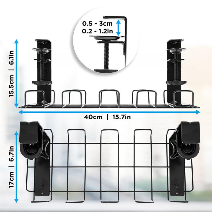 Duronic CMH2 Kanał kablowy podblatowy poziomy do 10 kg bez wiercenia | uchwyt  maskownica na kable pod biurko Organizer do kabli pod blat typu koszyk