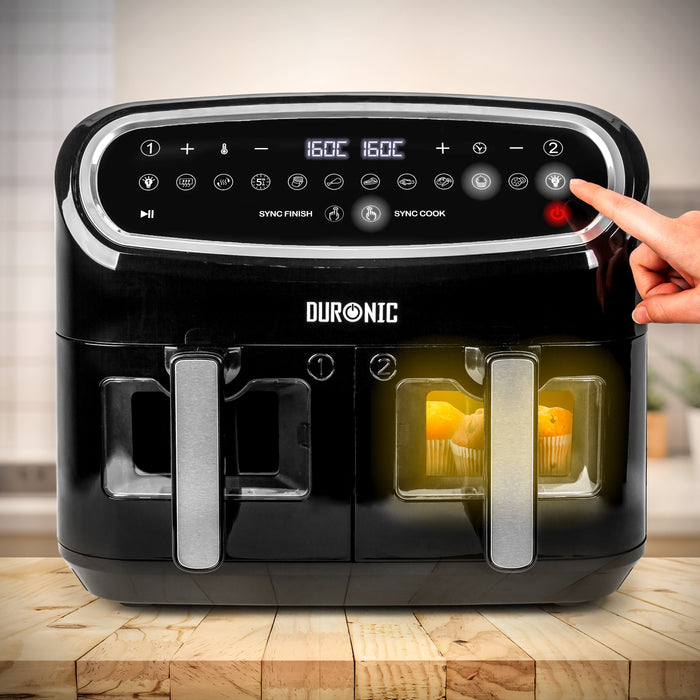 Duronic AF24 BK Airfryer Frytkownica duża 2 duo panel kontrolny podświetlenie panel dotykowy 