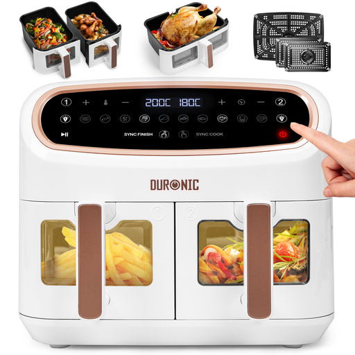 Duronic AF34 BG airfryer frytkownica XXL duo dwie komory 3 kosze biała złota