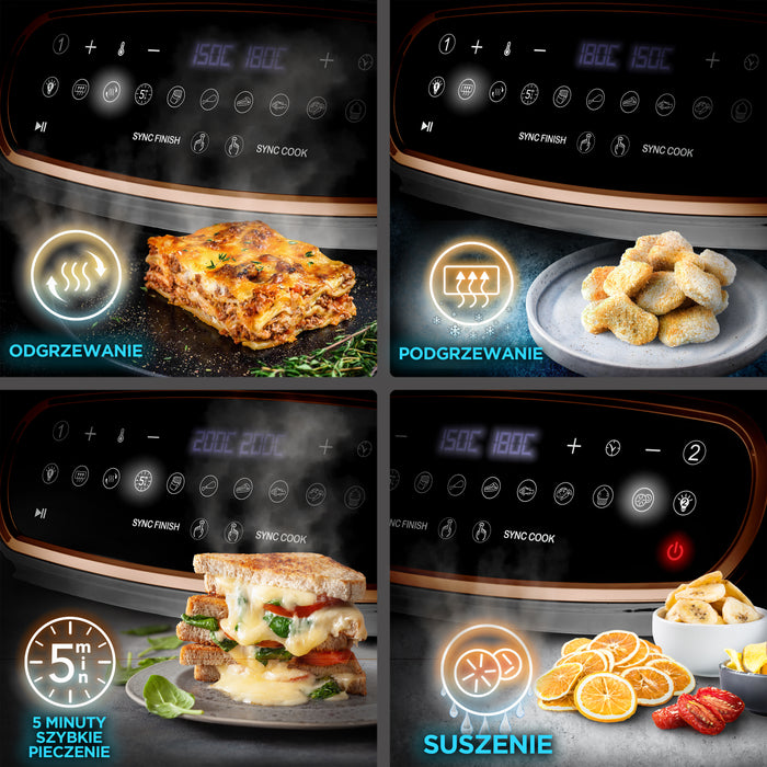 Duronic AF34 BG airfryer frytkownica wiele gotowych programów jak odgrzewanie, podgrzewanie, szybkie pieczenie, suszenie