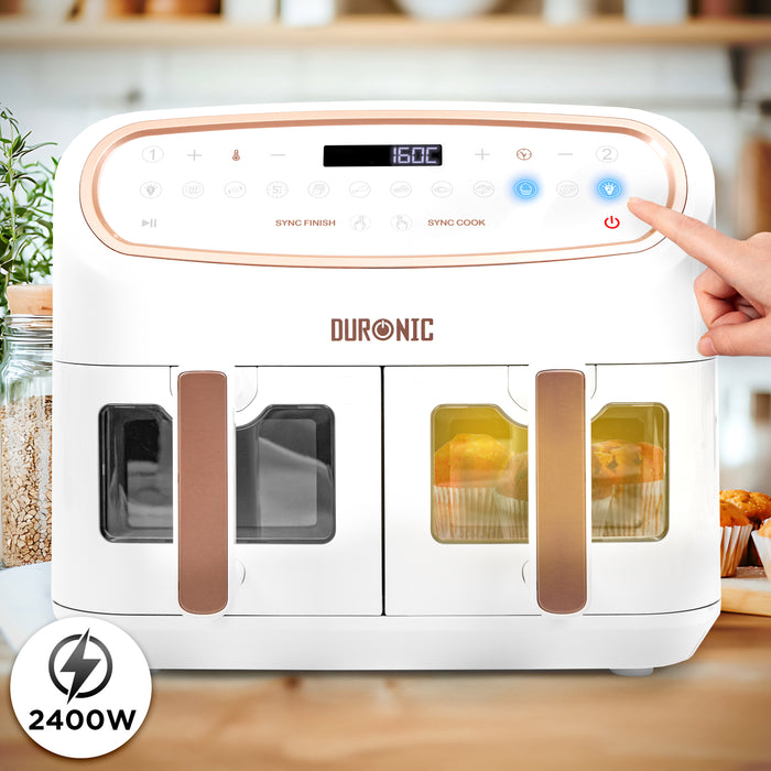 Duronic AF34 WE airfryer frytkownica dotykowy panel kontrolny podświetlenie komory podgląd sterowane oddzielnie moc 2400W