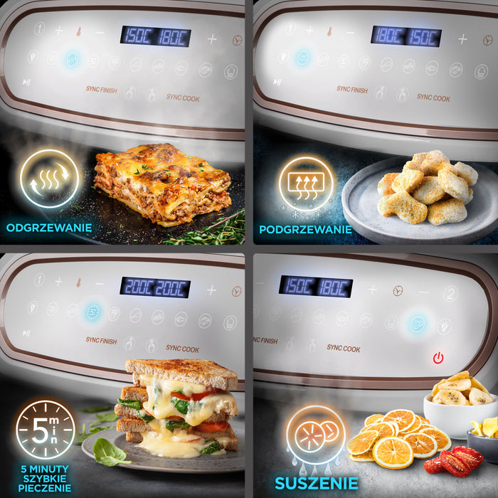 Duronic AF34 WE airfryer frytkownica wiele gotowych programów jak odgrzewanie, podgrzewanie, szybkie pieczenie, suszenie