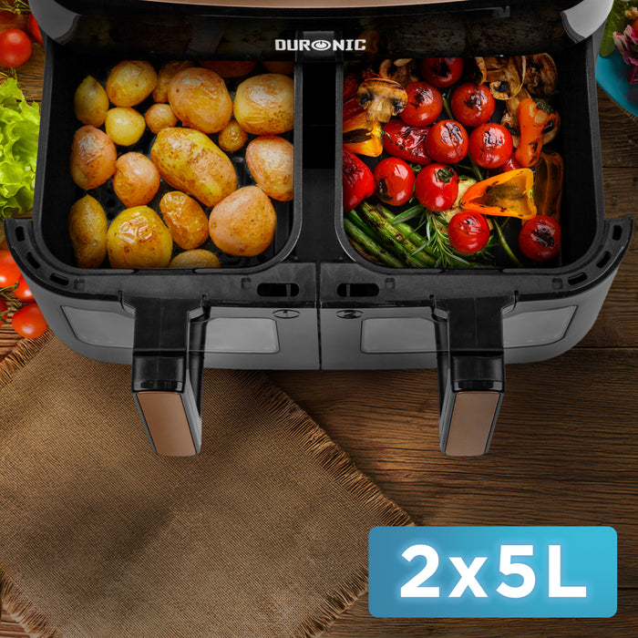 Duronic AFD2 BG Czarna Dwie komory po 5 litra do airfryer airfryera podzielenie komory, pojemność 2x 5l do airfryerów duronic z separatorem