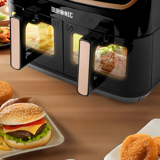 Duronic AFD2 BG Dwie komory po 5 litra do airfryer airfryerae złotym uchwytem przezroczyste okna podświetlenie