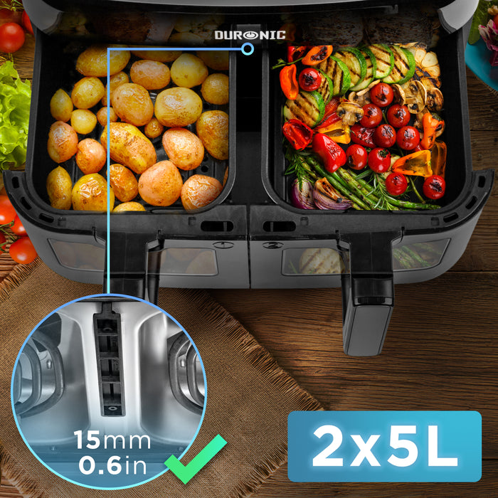 Duronic AFD2 BK 10L Czarna Dwie komory po 5 litra do airfryer airfryera podzielenie komory, pojemność 2x 5l do airfryerów duronic z separatorem 15 mm