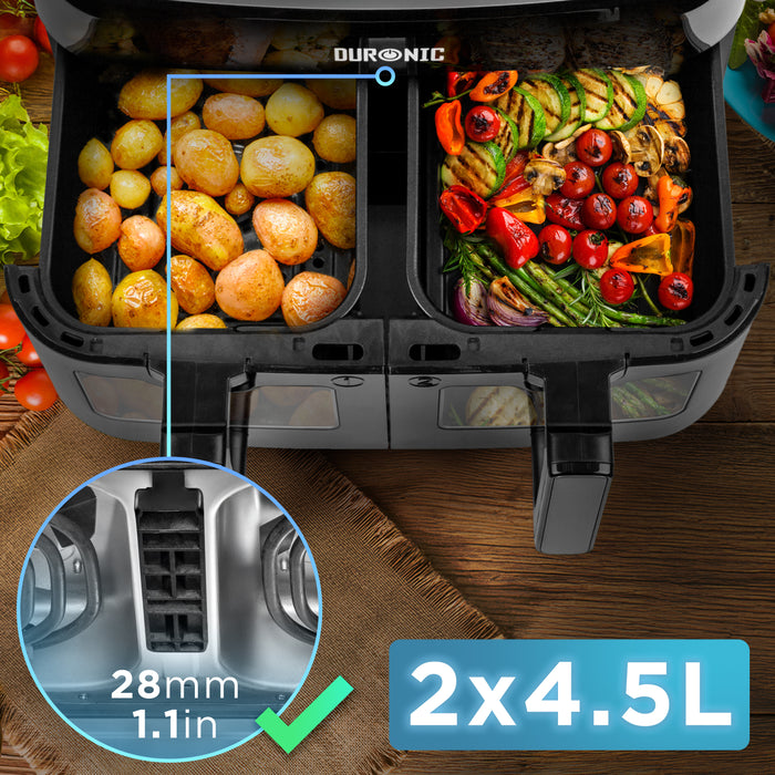 Duronic AFD2 BK 9L Czarna Dwie komory po 4,5 litra do airfryer airfryera podzielenie komory, pojemność 2x 4.5l do airfryerów Duronic z separatorem 28 mm