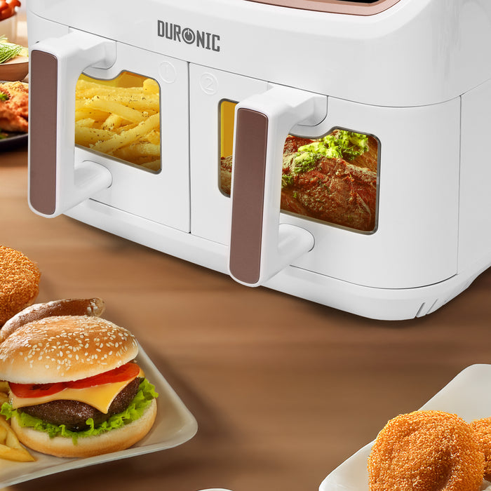Duronic AFD2 WE Dwie komory po 5 litrów do airfryer airfryera Duronic 2 przezroczyste okna podświetlenie