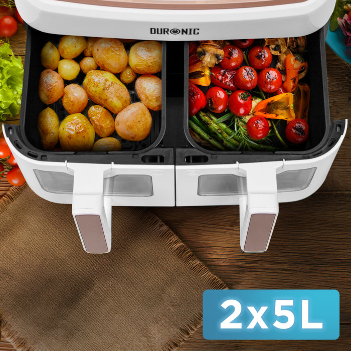 Duronic AFD2 WE Dwie komory po 5 litrów do airfryer airfryera Duronic biały podzielenie komory dzięki podziałce, pojemność 2x 5l