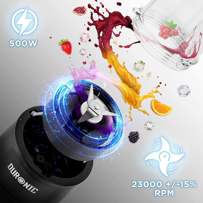 Duronic BL510 Blender personalny kielichowy moc 500W, aż 23000 obrotów na minutę, ostrza ze stali nierdzewnej
