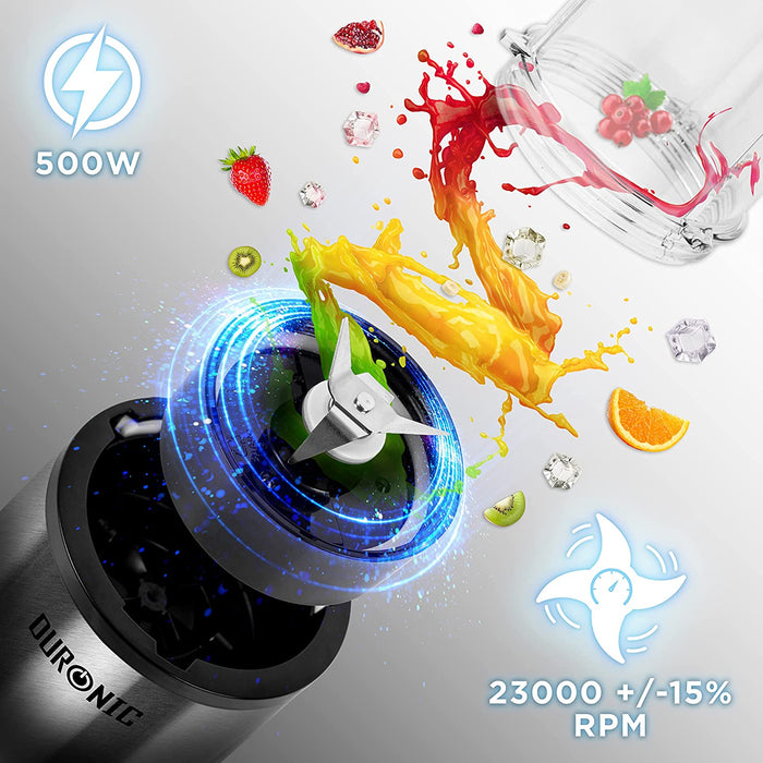 Duronic BL520 Blender personalny kielichowy moc 500W, aż 23000 obrotów na minutę, ostrza ze stali nierdzewnej