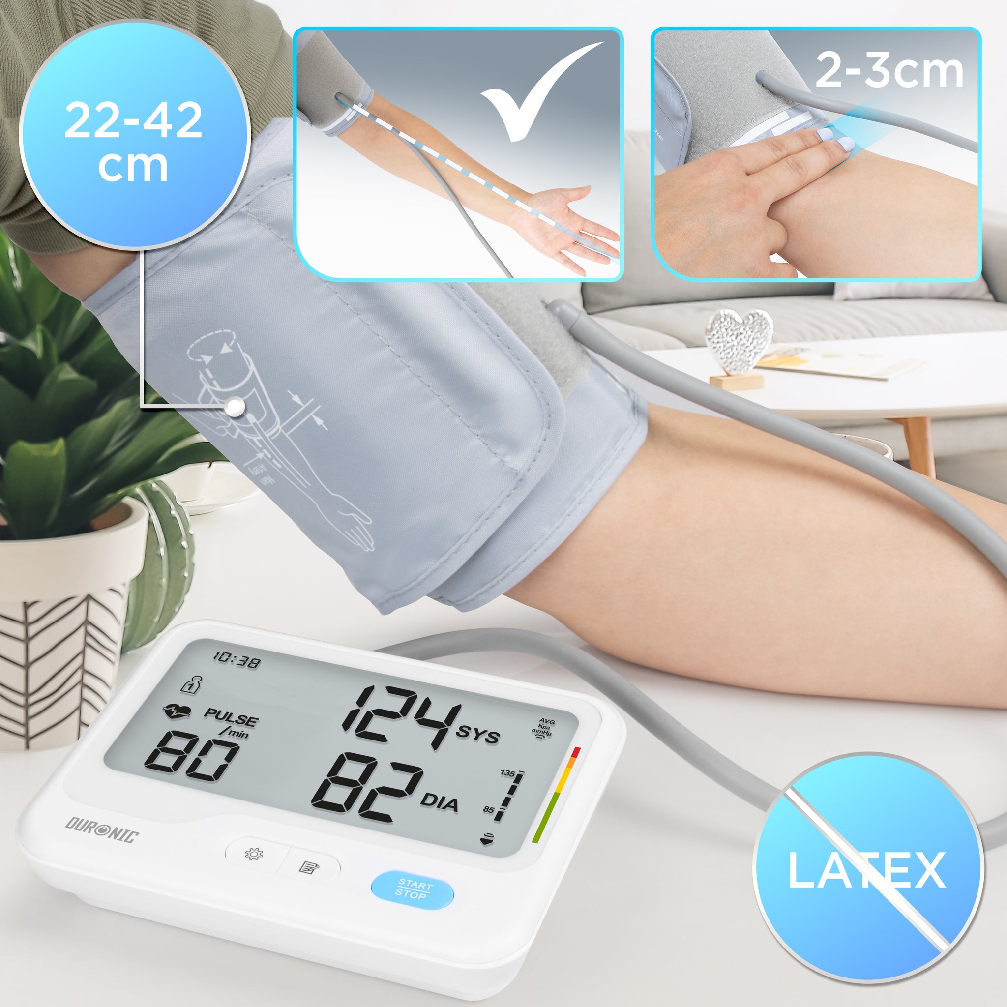 Duronic BPM125 Ciśnieniomierz naramienny elektroniczny, mankiet 22-42 cm bez lateksu, mankiet 2-3 cm, prosty przewód