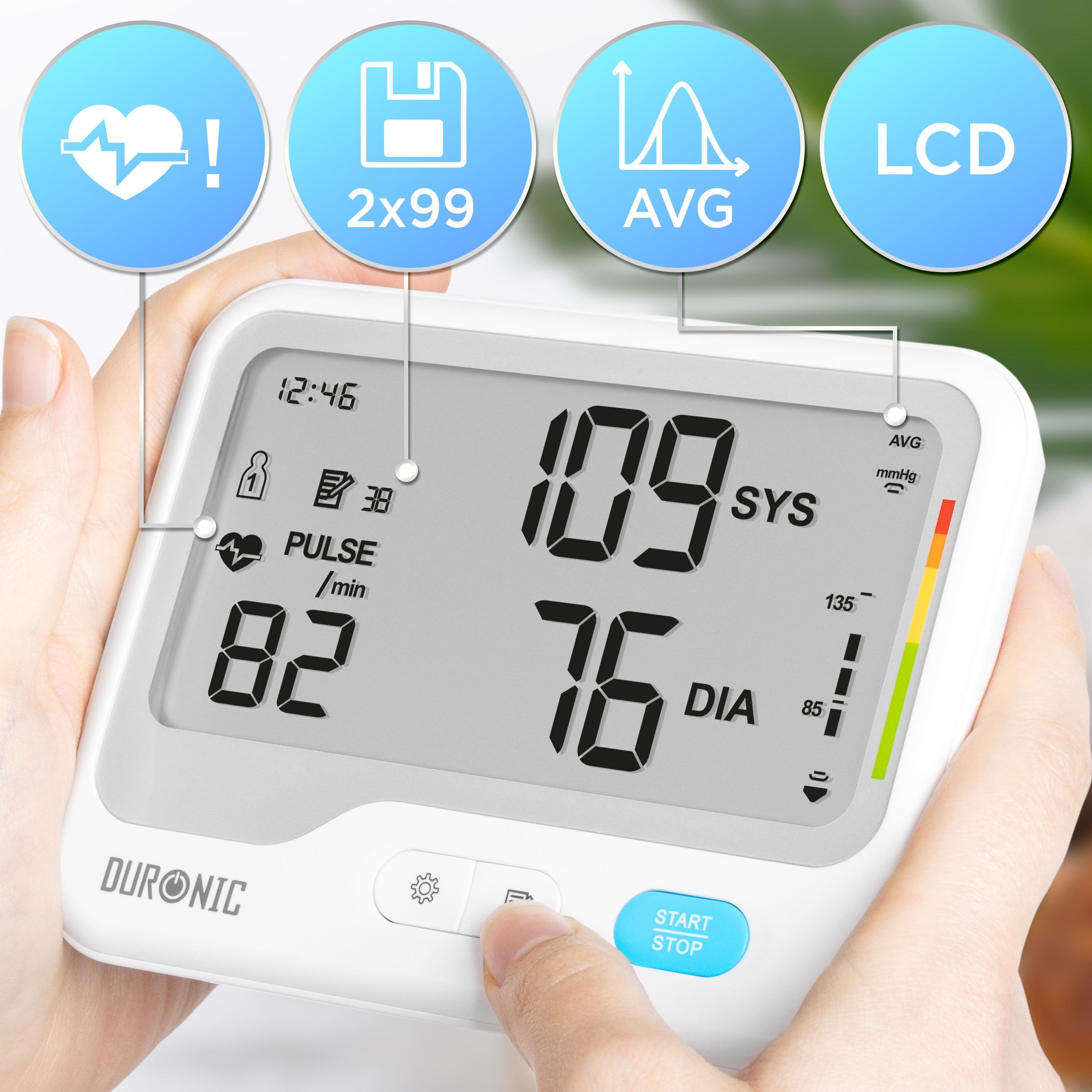 Duronic BPM125 Ciśnieniomierz naramienny elektroniczny wyświetlacz: pamięć 2x 99 odczytów, średnie odczyty, puls, wyświetlacz LCD, wykrywanie arytmii