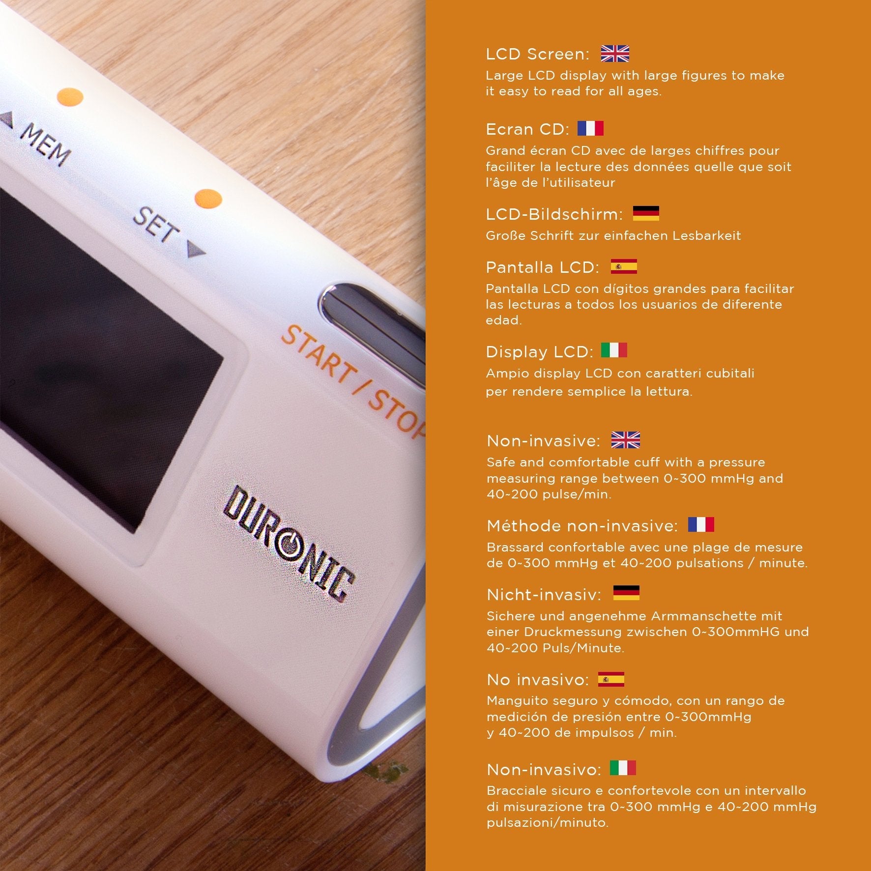 Duronic BPM450 Ciśnieniomierz naramienny wyświetlacz LCD, nieinwazyjny