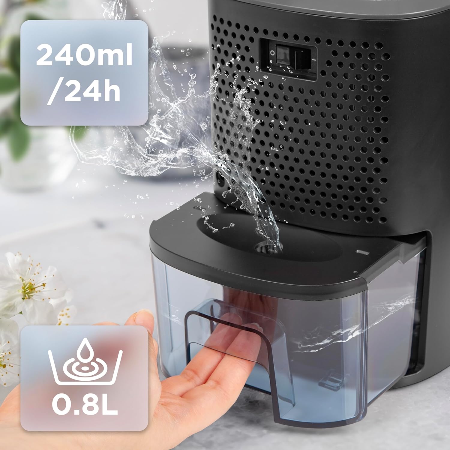 Duronic DH06 BK Osuszacz powietrza kondensacyjny do domu wydajność 240 ml / 24 godz, pojemnik 0.8l