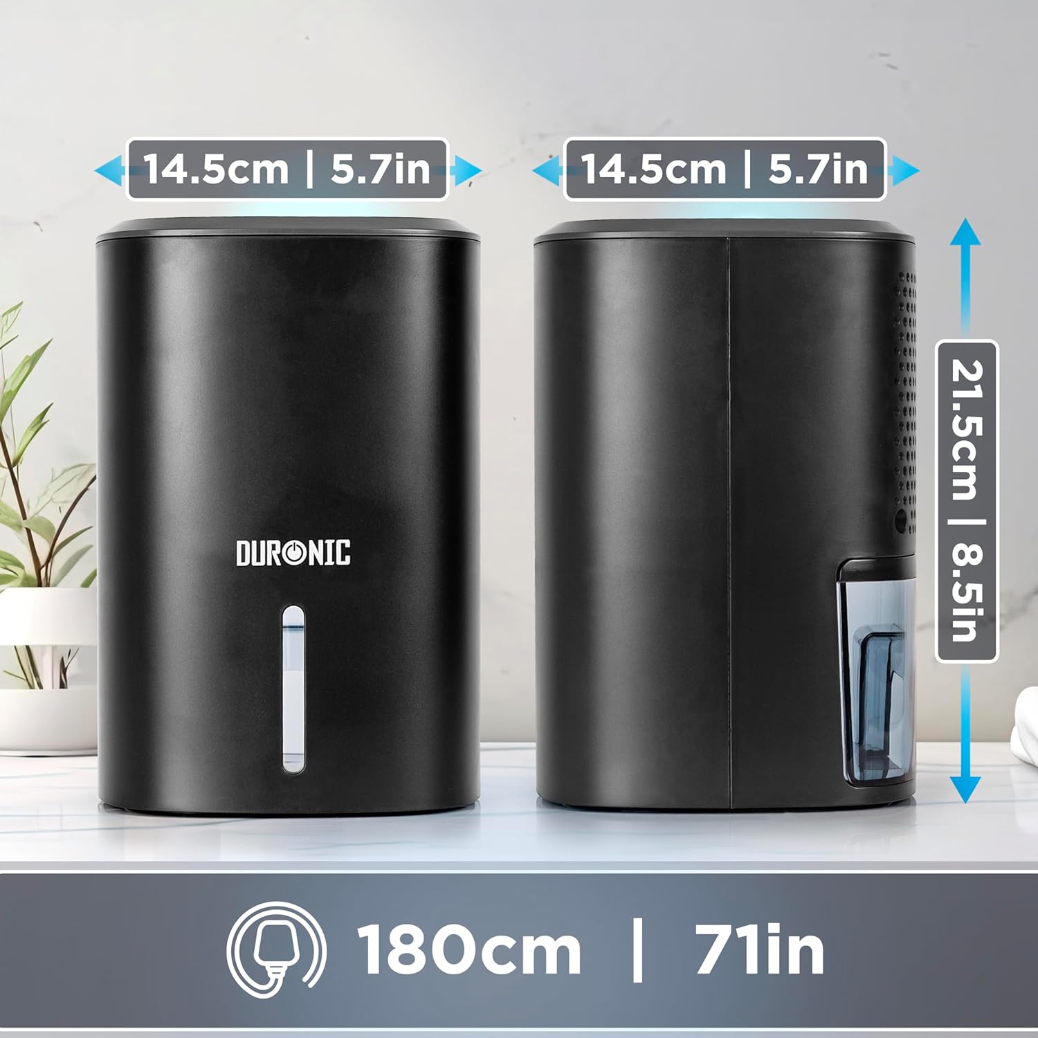 Duronic DH06 BK Osuszacz powietrza kondensacyjny do domu wymiary, długość kabla 180 cm