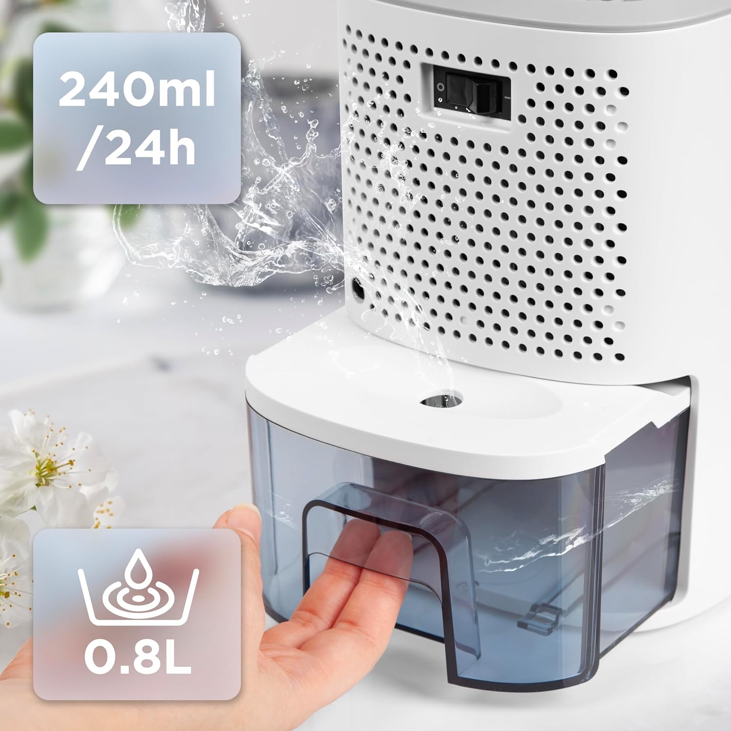 Duronic DH06 WE Osuszacz powietrza kondensacyjny do domu wydajność 240 ml / 24 godz, pojemnik 0.8l