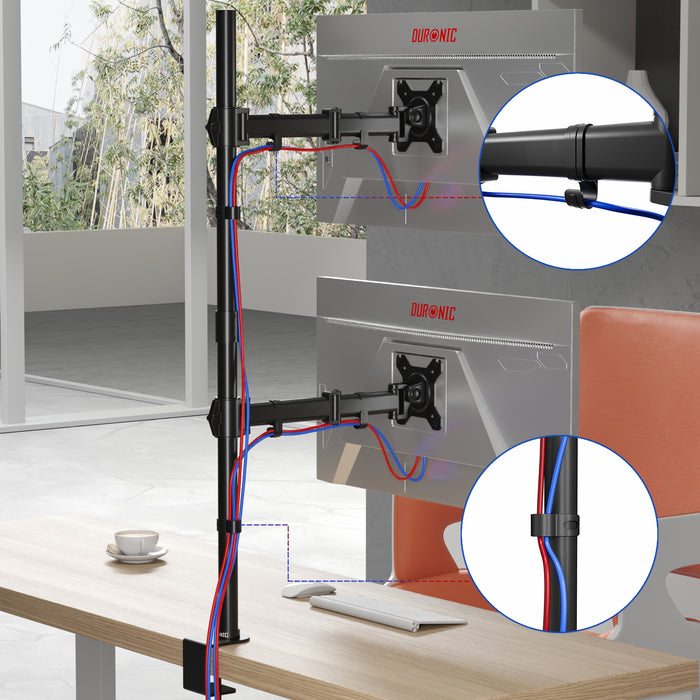 Duronic DM252VX2 Uchwyt biurkowy do dwóch monitorów w pionie organizacja kabli