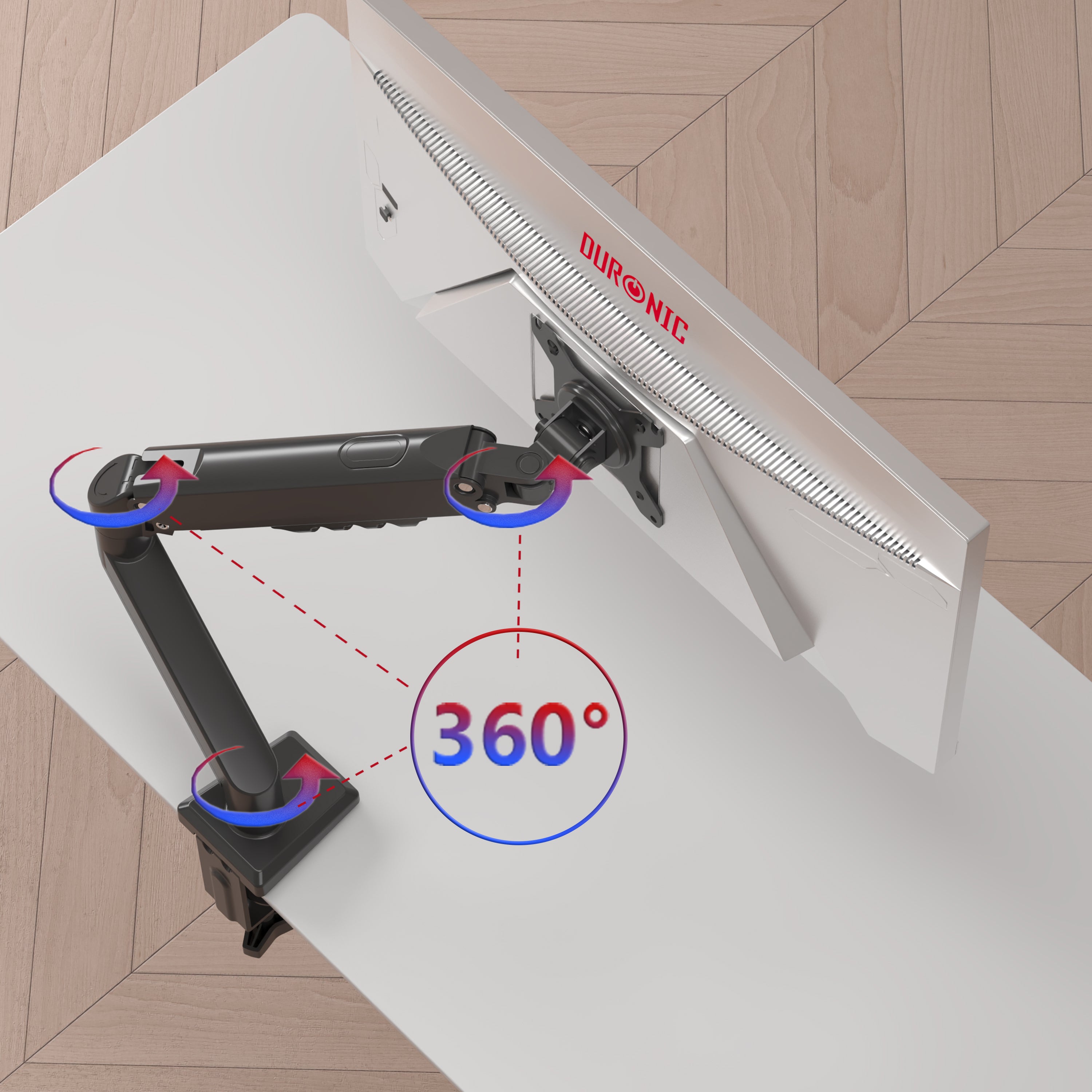 Duronic DM6A1 Biurkowy uchwyt do jednego monitora ze sprężyną gazową punkty regulacji 360 stopni