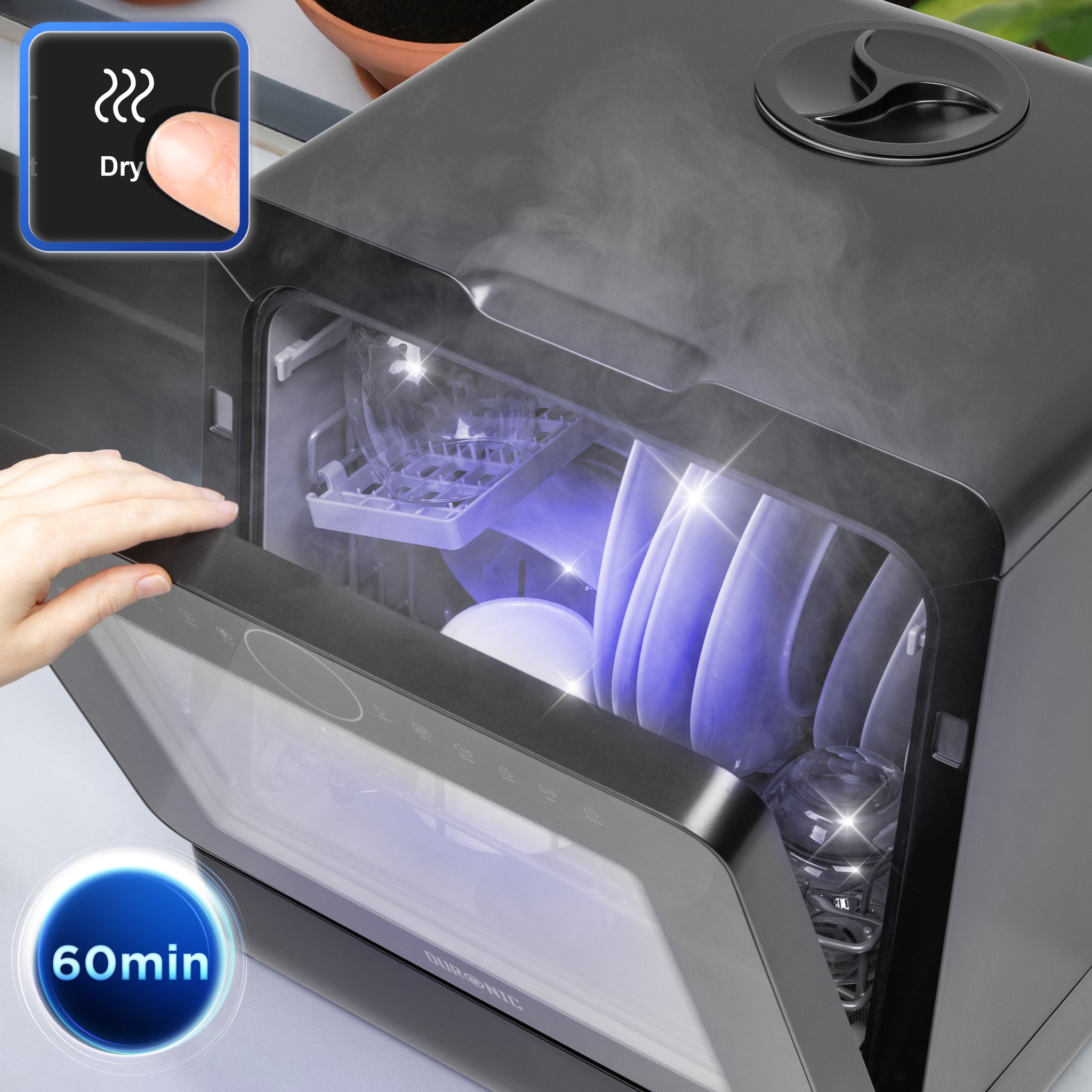 Duronic DW5 BK czarna zmywarka nablatowa funkcja suszenia 60 min