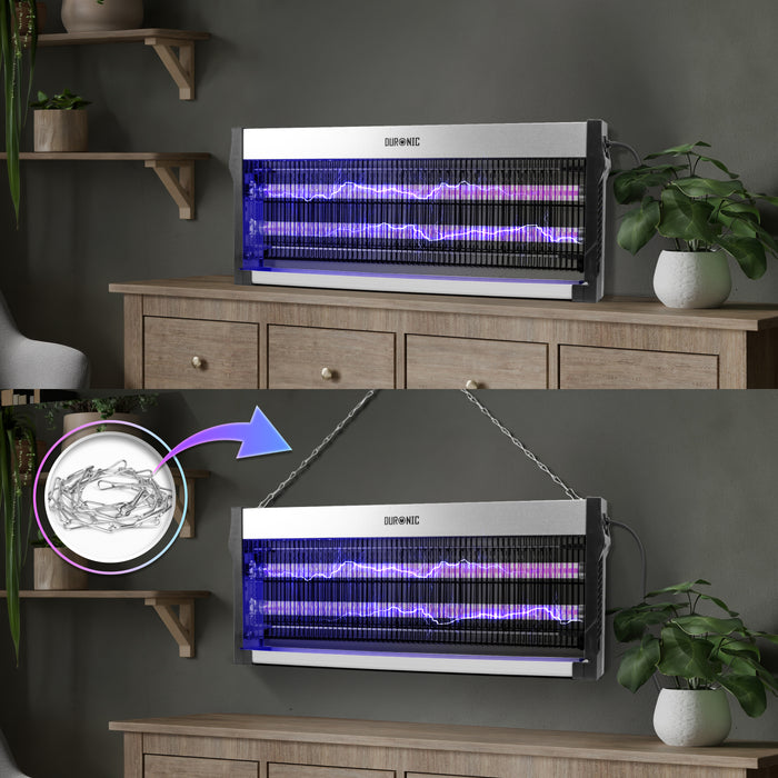 Duronic FK2X10 Elektryczna lampa owadobójcza dwa sposoby montażu: powieszony na ścianie, postawiony na półce