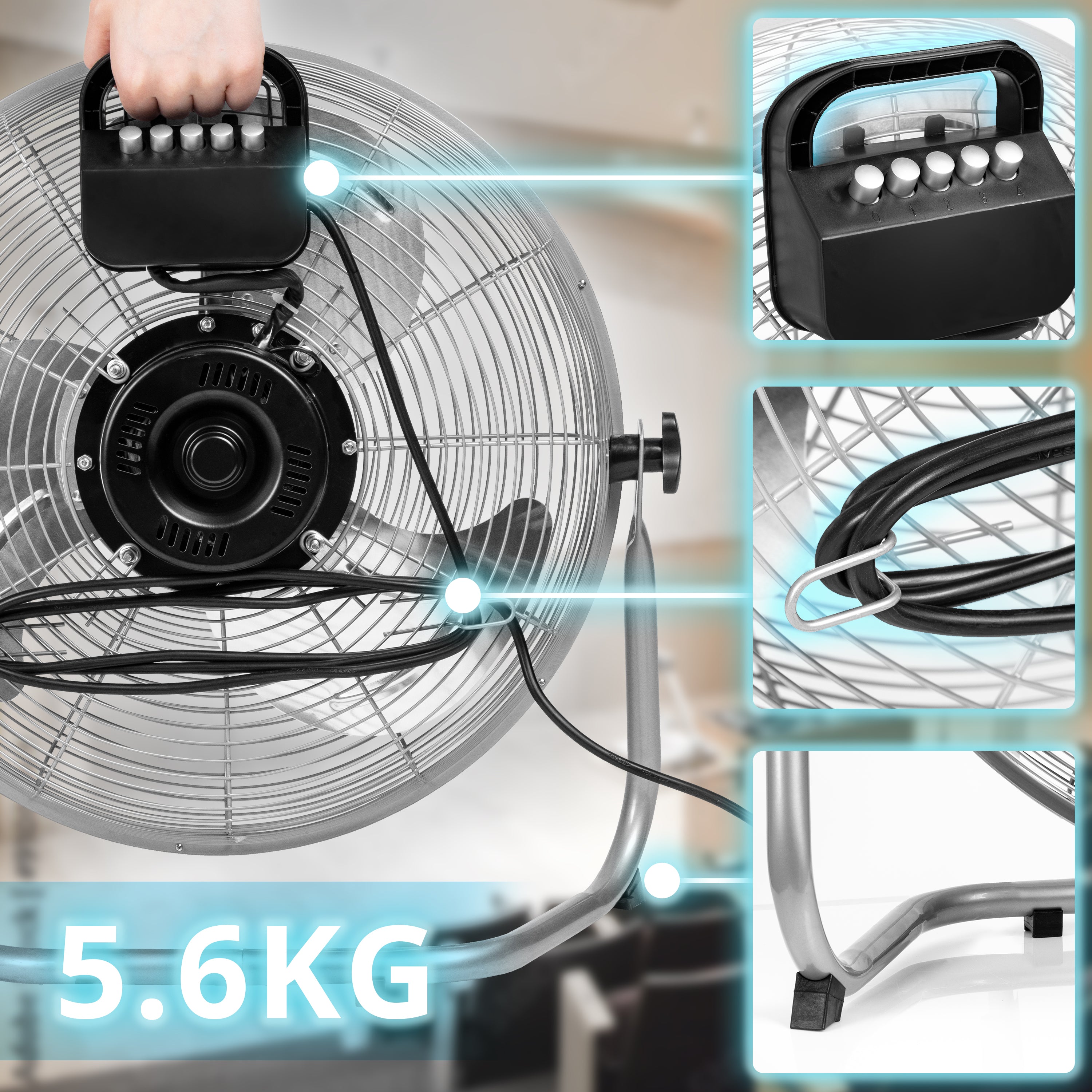 Duronic FN20 Wentylator podłogowy metalowy, uchwyt do łatwego przenoszenia, uchwyt na kabel