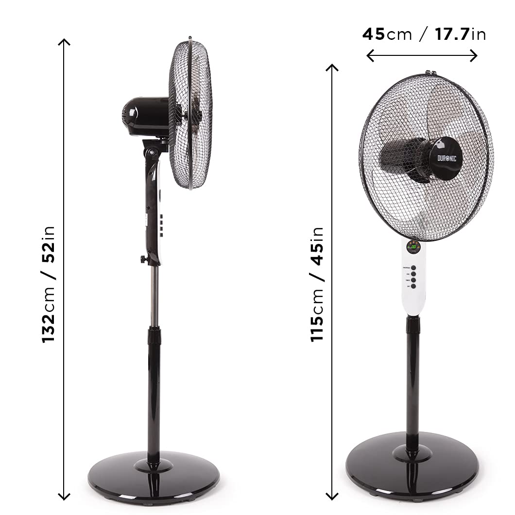 Duronic FN65 Wentylator stojący wiatrak wymiary maksymalne i minimalne, regulacja wysokości, średnica głowicy 45 cm