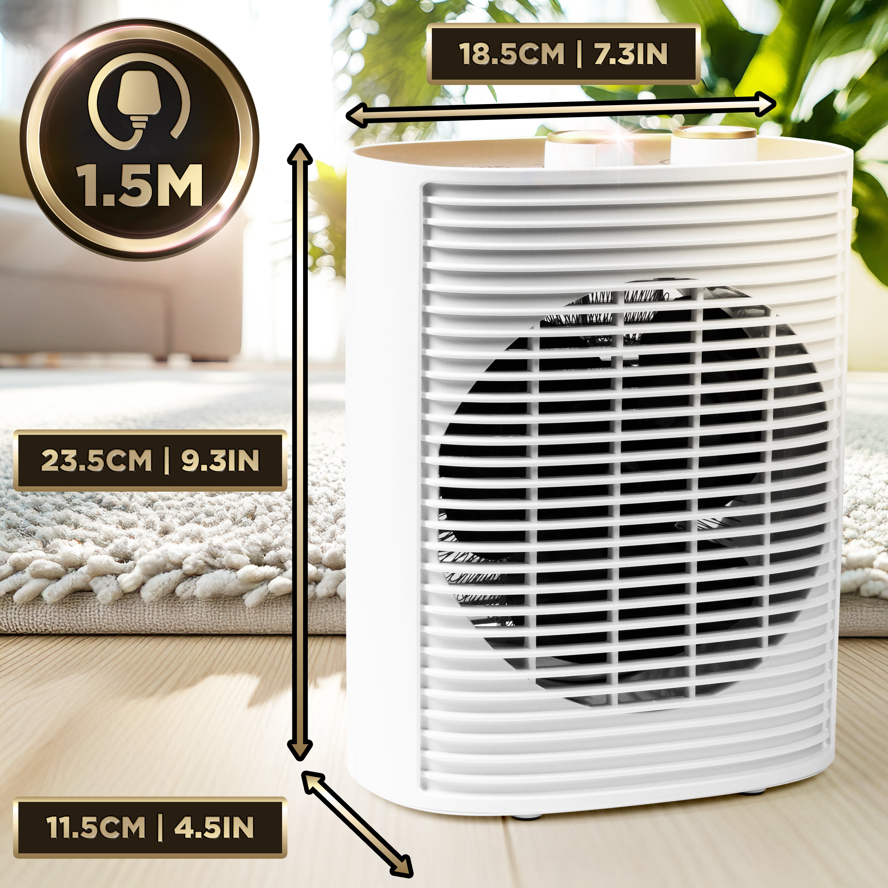 Duronic HV32 WE Termowentylator biały farelka do podgrzewania wymiary długość kabla 1,5 m