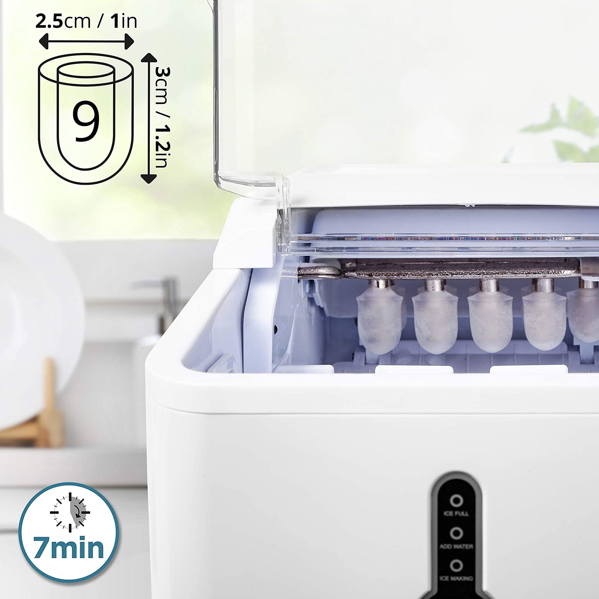 Duronic ICM120 WE Kostkarka do lodów wymiary kostek lodu o kształcie naboju, lód gotowy w 7 min